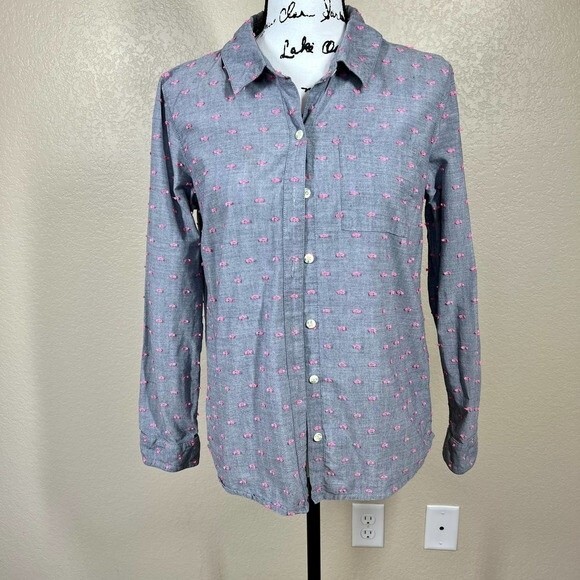 Splendid top women gray with pink swiss dot long sleeve tunic shirt size S - Picture 5 of 16